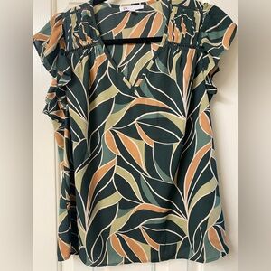 DR 2 Stylish Bold Print Cap Ruffled Sleeve Women's Top Size Small